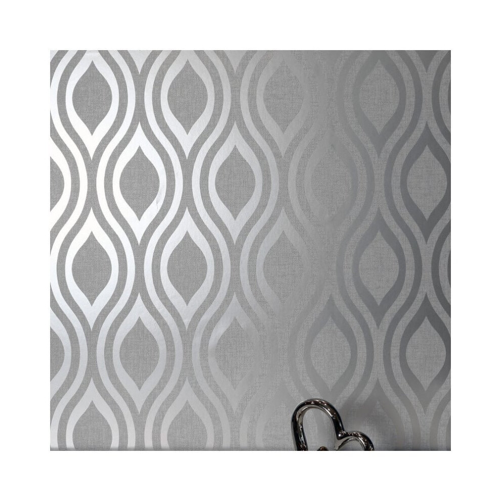Arthouse Luxe Ogee Geo Wave Metallic Textured Vinyl Retro Wallpaper 910204