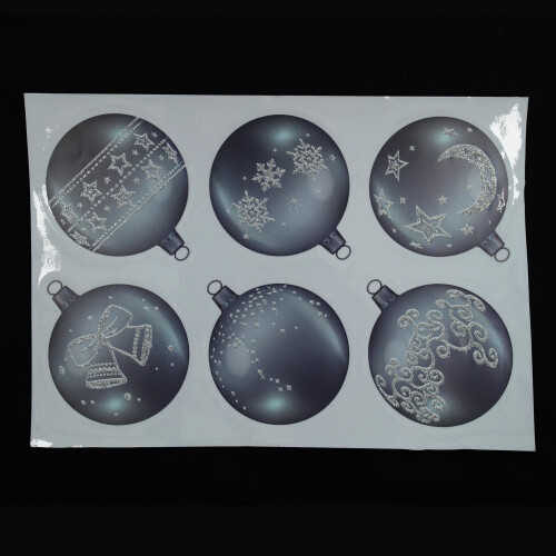 (Silver) Bauble Window Clings with Glitter Pattern & String 2