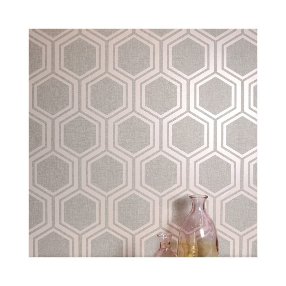 Luxe Hexagon Geo Metallic Textured Fabric Effect Wallpaper 910205