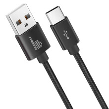 (1 metre, Black) Heavy Duty Braided Fast Charge USB-C Type C Data Charger Charging Cable 1m 2m 3m - 10 Colours