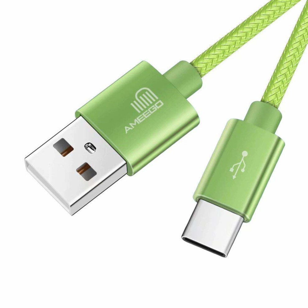 (1 metre, Green) Heavy Duty Braided Fast Charge USB-C Type C Data Charger Charging Cable 1m 2m 3m - 10 Colours