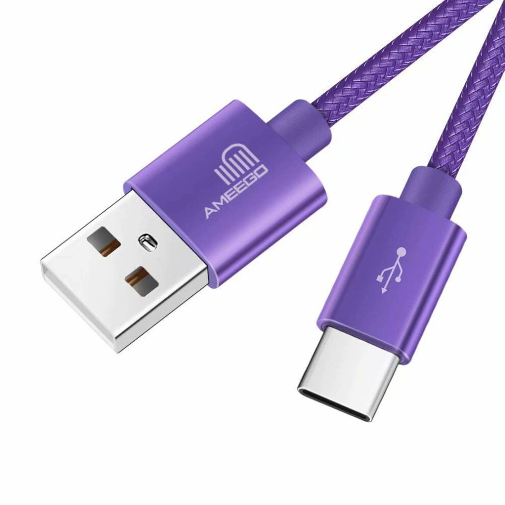 (1 metre, Purple) Heavy Duty Braided Fast Charge USB-C Type C Data Charger Charging Cable 1m 2m 3m - 10 Colours