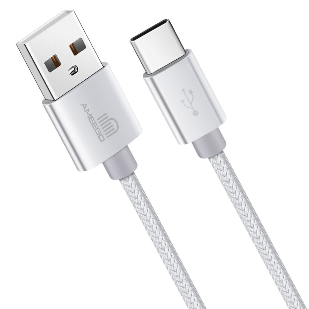 (1 metre, White) Heavy Duty Braided Fast Charge USB-C Type C Data Charger Charging Cable 1m 2m 3m - 10 Colours