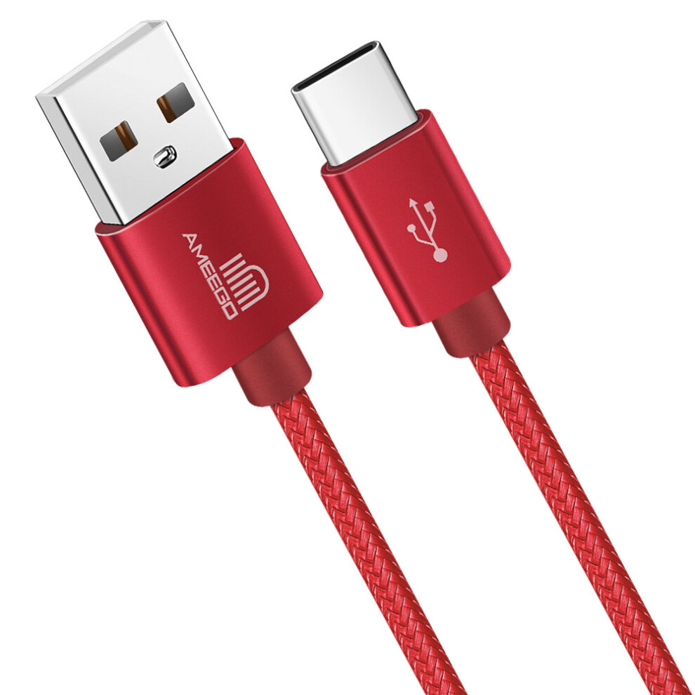 (2 metre, Red) Heavy Duty Braided Fast Charge USB-C Type C Data Charger Charging Cable 1m 2m 3m - 10 Colours