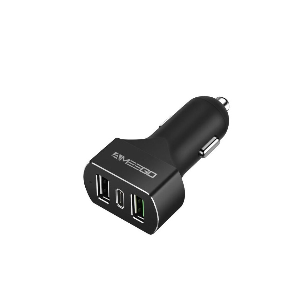 (Black) Triple Usb Car Charger Adapter - One Type C Usb Port And Two Usb Ports Black 5055546000156