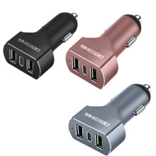 (Rose Gold) Triple USB Car Charger Adapter - One Type C USB Port and Two USB Ports