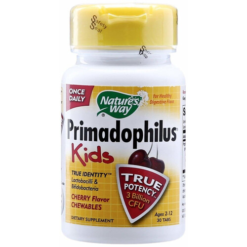Nature's Way, Primadophilus, Kids, Leeftijd 2-12, Kers, 3 Miljard CFU, 30 Eetbare Tablets