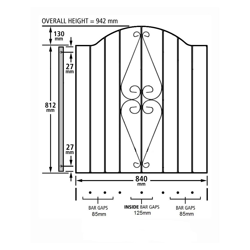 (920-990mm GAP X 942mm High galvanised) Henley Scroll Garden Gates Galvanised Metal Iron