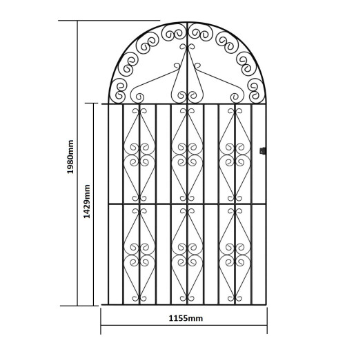 (1220mm GAP X 1980mm High Galvanised) Stirling Scroll Tall Garden Gate galvanised metal