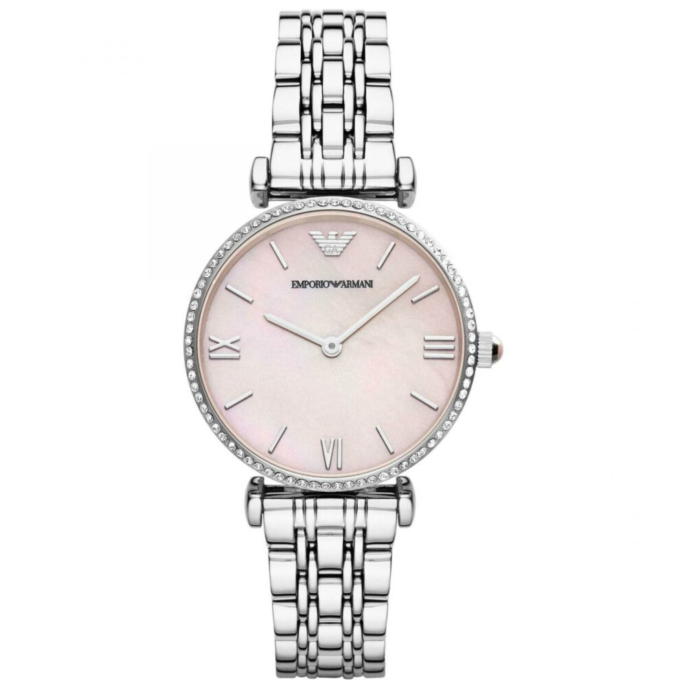 Emporio Armani Gianni T-Bar Pink Dial Stainless Ladies Watch AR1779