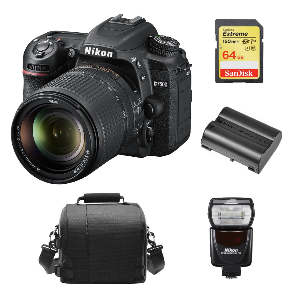 Nikon D7500 Kit Af-S 18-140Mm Ed Vr Dx+64Gcard+Bag+En-El15A+Speedlight