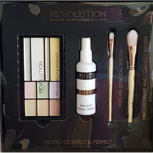 Revolution Correct & Perfect Gift Set Fixing Spray, Colour Corrector, Brushes