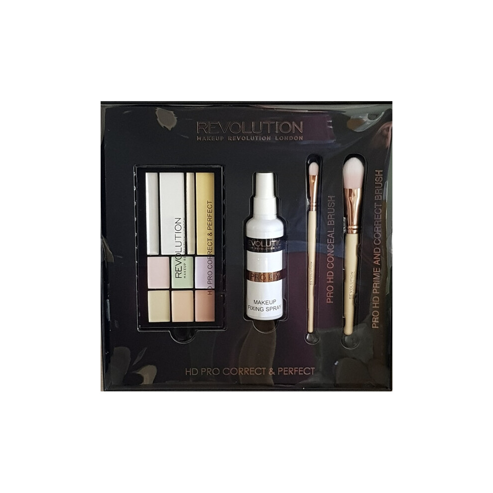 Revolution Correct & Perfect Gift Set Fixing Spray, Colour Corrector, Brushes