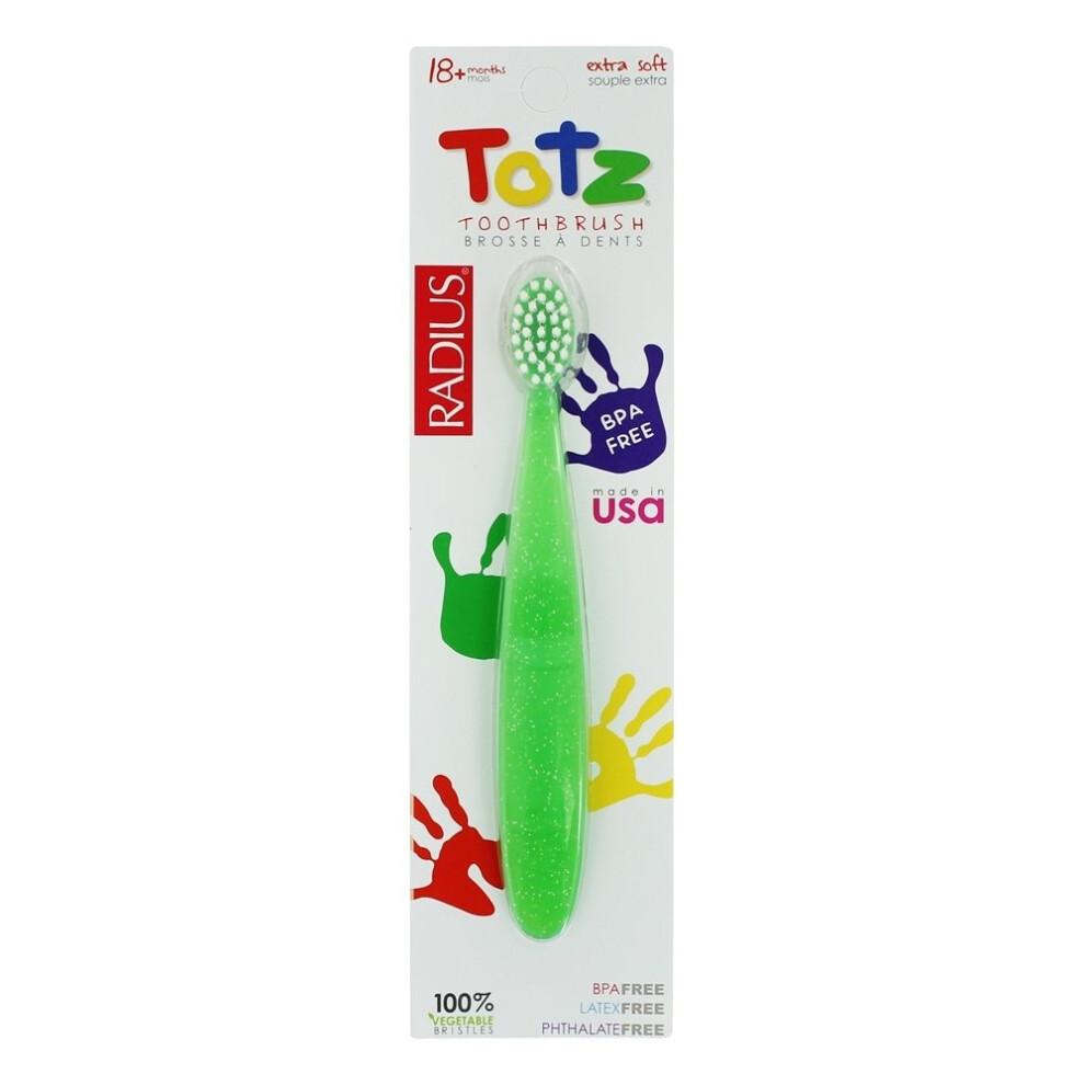 , Totz Toothbrush, 18 + Months, Extra Soft, Sparkle Green Radius