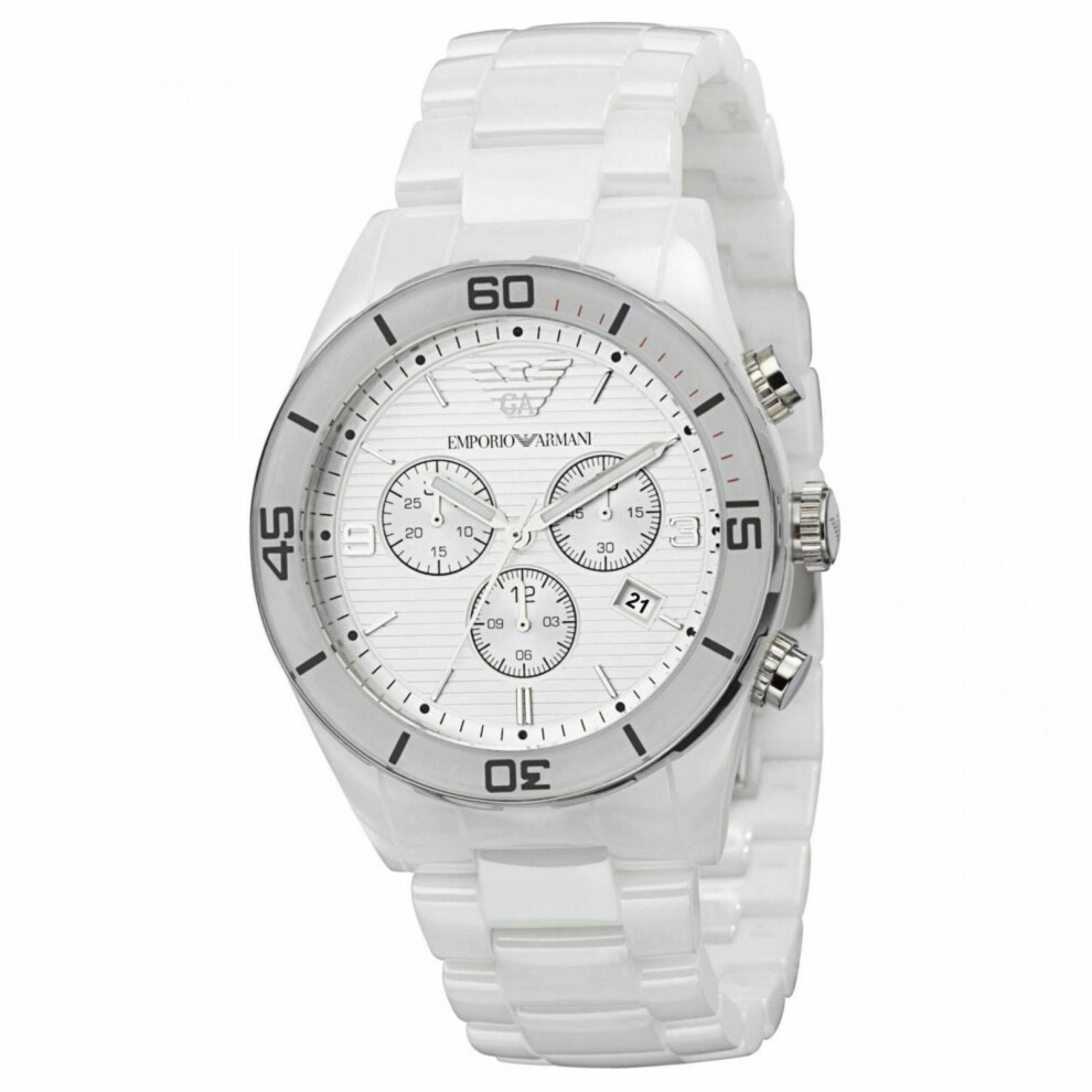 Armani Emporio Chronograph Dial Ceramic Men's Watch Ar1424 White