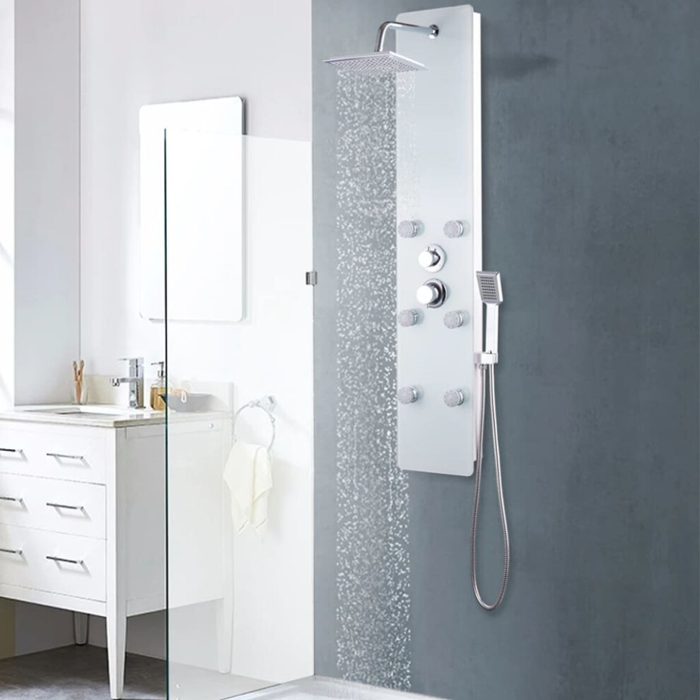 Vidaxl Shower Panel Unit Glass 25X44.6x130cm White Bathroom Jet Column Wall