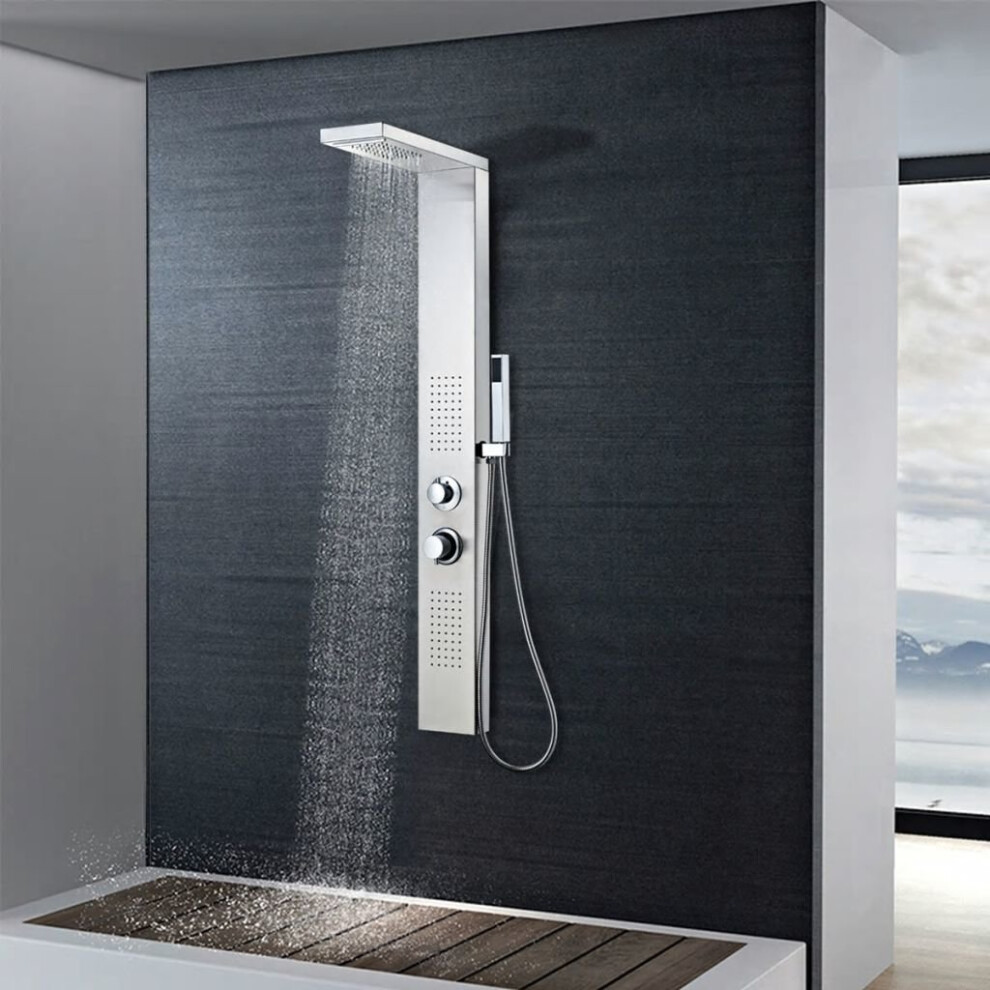 vidaXL Shower Panel System Stainless Steel Square Tower Column Pillar Bathroom