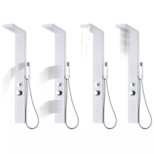 VidaXL vidaXL Shower Panel System Aluminium Matte White Tower Column Pillar Bathroom 2