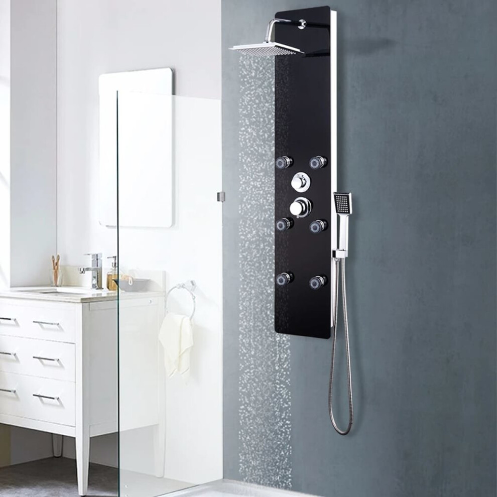 vidaXL Shower Panel Unit Glass 25x44.6x130cm Black Bathroom Jet Column Wall