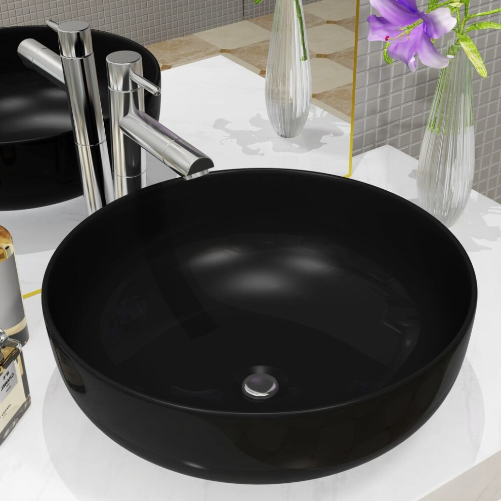 vidaXL Basin Ceramic Round Black 41.5x13.5cm Bathroom Countertop Wash Sink