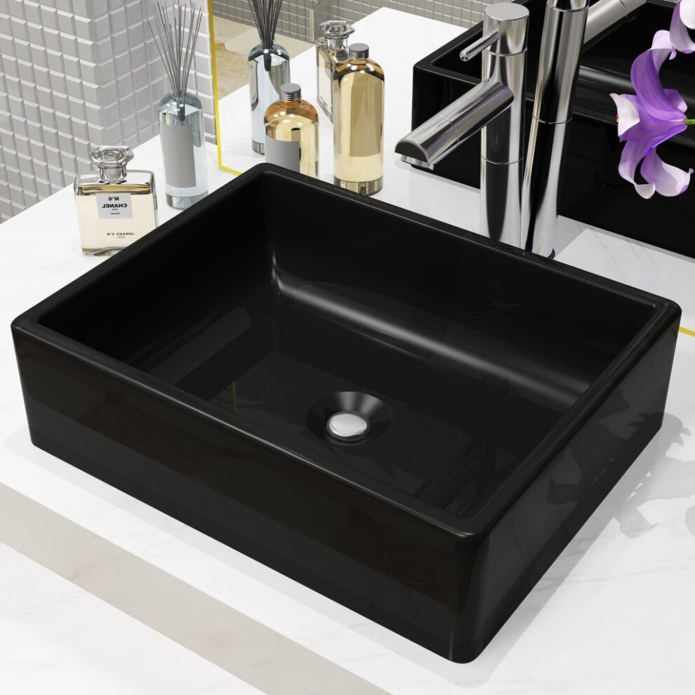 vidaXL Basin Ceramic Rectangular Black 41x30x12cm Bathroom Countertop Sink