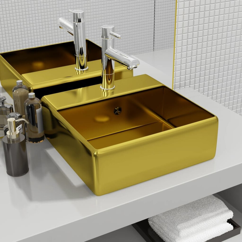 vidaXL Wash Basin with Overflow 41x41x15cm Ceramic Gold Sink Wash Bowl Unit