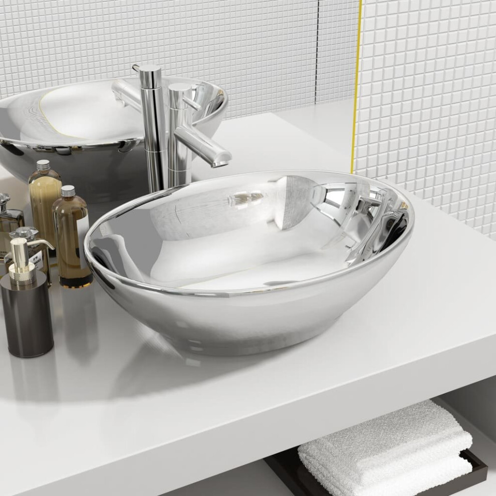 vidaXL Wash Basin 40x33x13.5cm Ceramic Silver Bathroom Washroom Sink Bowl Unit