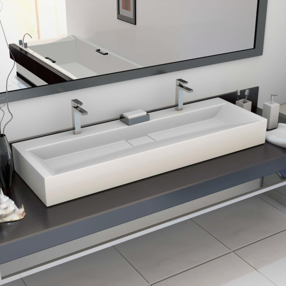 Vidaxl Wash Basin 120Cm Mineral Cast/Marble Cast White Bathroom Washroom Sink