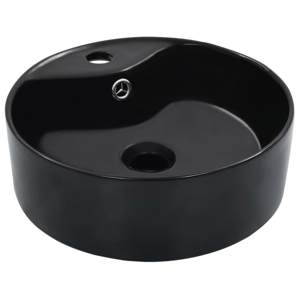 vidaXL Wash Basin with Overflow 36x13cm Ceramic Black Bathroom Wash Bowl Sink