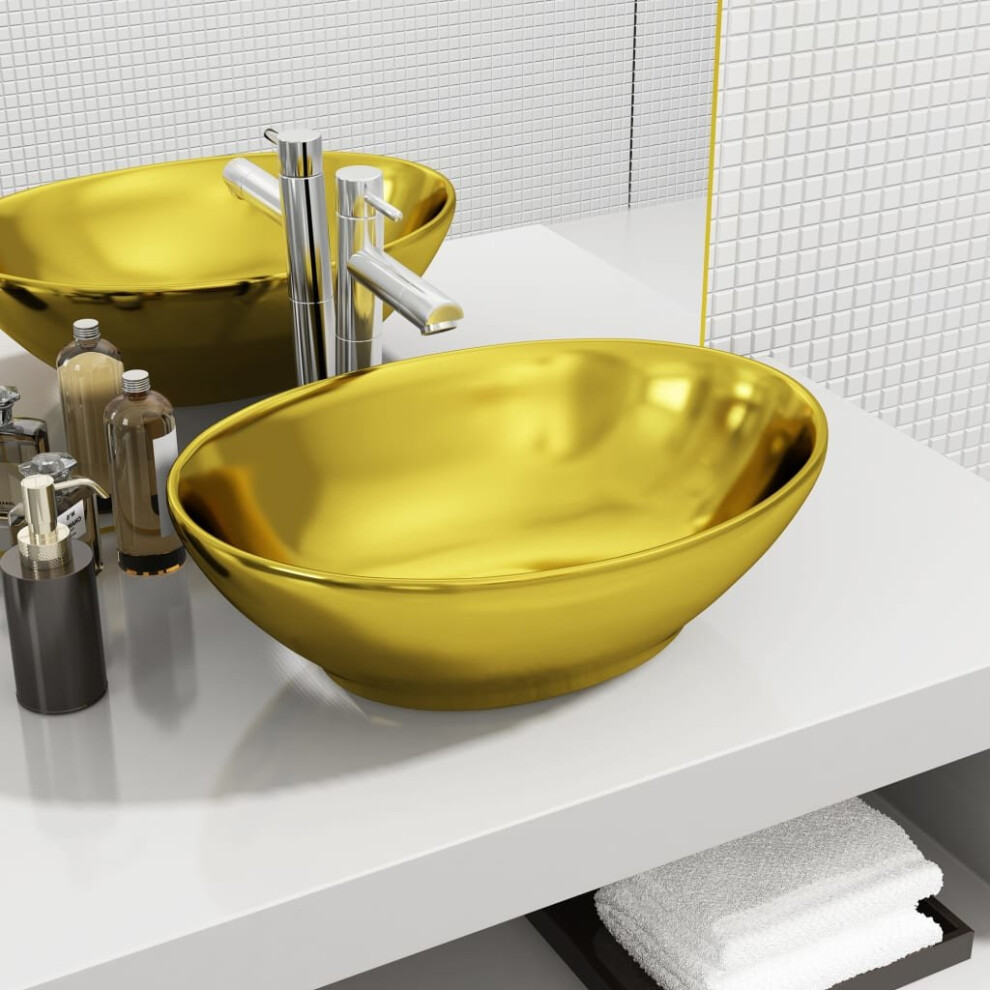 vidaXL Wash Basin Ceramic Gold Above Counter Bathroom Sink Wash Bowl Unit