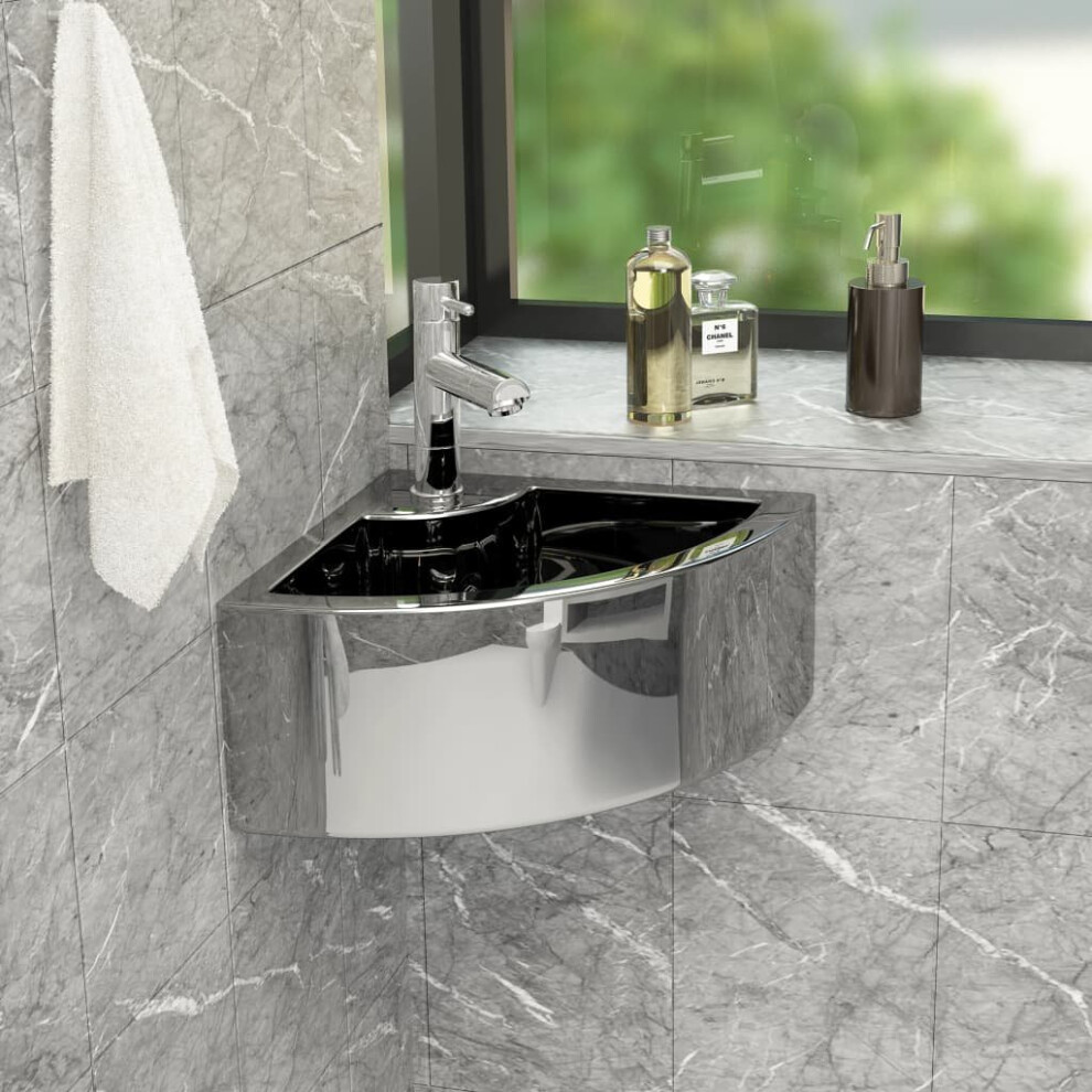 vidaXL Wash Basin with Overflow 45x32x12.5cm Ceramic Silver Bathroom Sink Unit