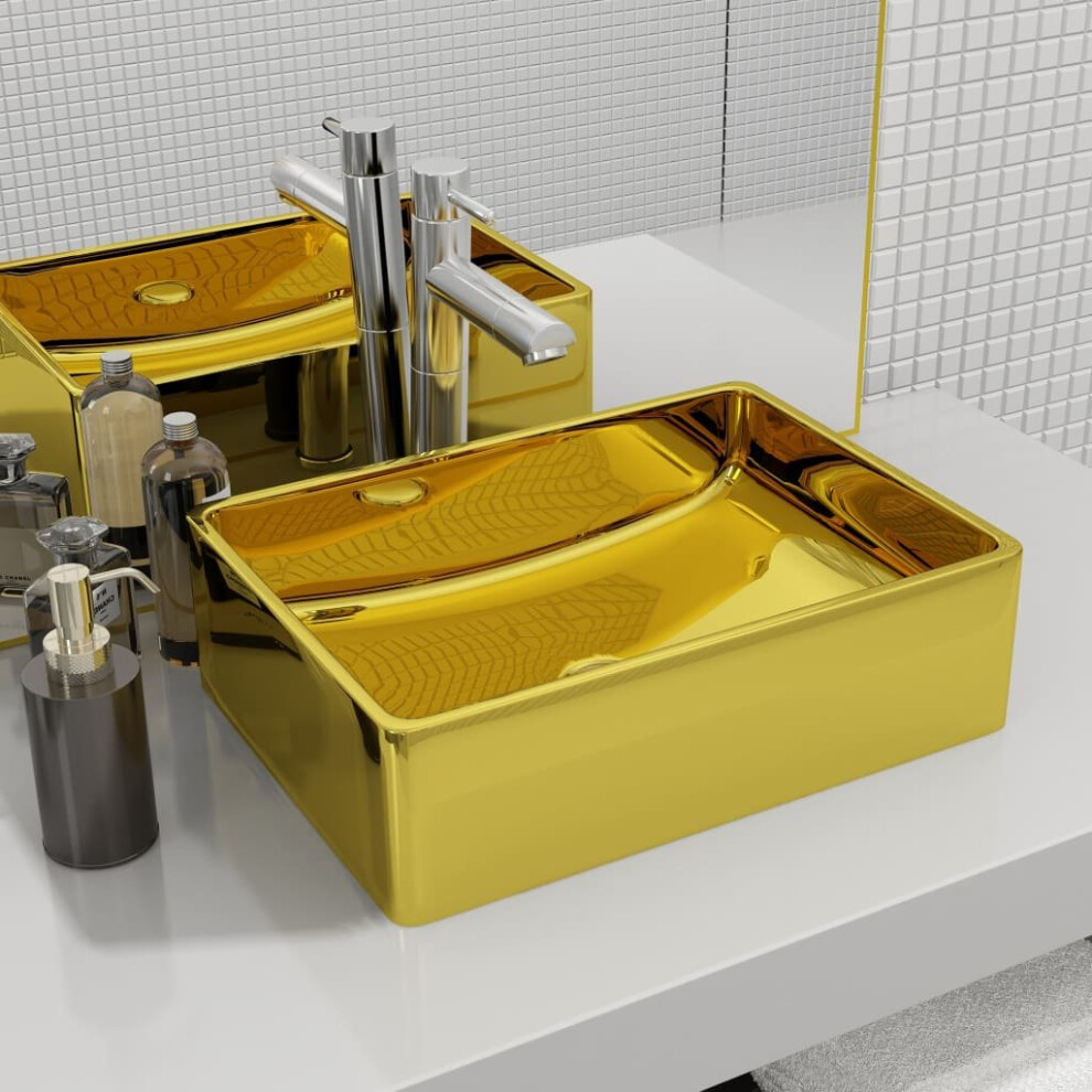 vidaXL Wash Basin 41x30x12cm Ceramic Gold Above Bathroom Sink Wash Bowl Unit