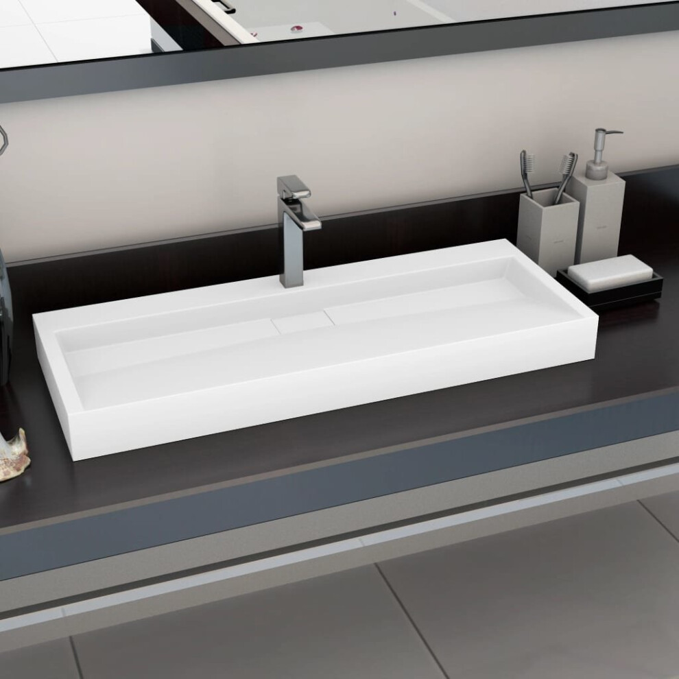 Vidaxl Wash Basin 120Cm Mineral Cast/Marble Cast White Bathroom Washroom Sink