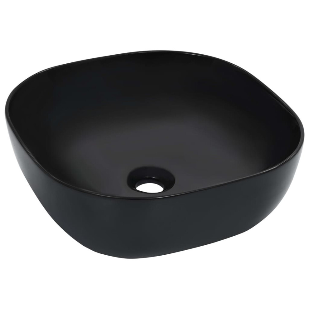 vidaXL Wash Basin 42.5x42.5x14.5cm Ceramic Black Bathroom Washroom Bowl Sink