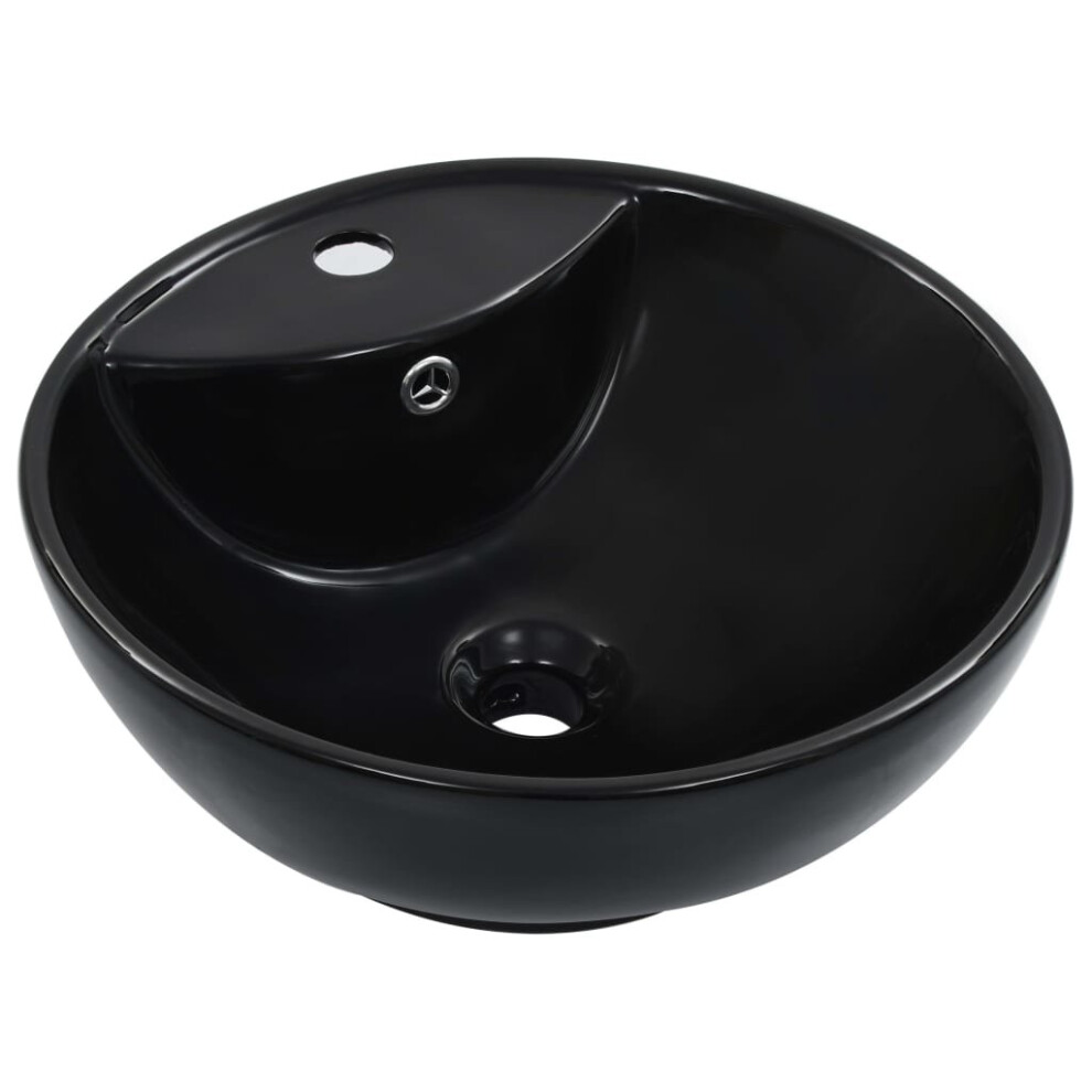 vidaXL Wash Basin with Overflow 46.5x18cm Ceramic Black Wash Bowl Sink Unit