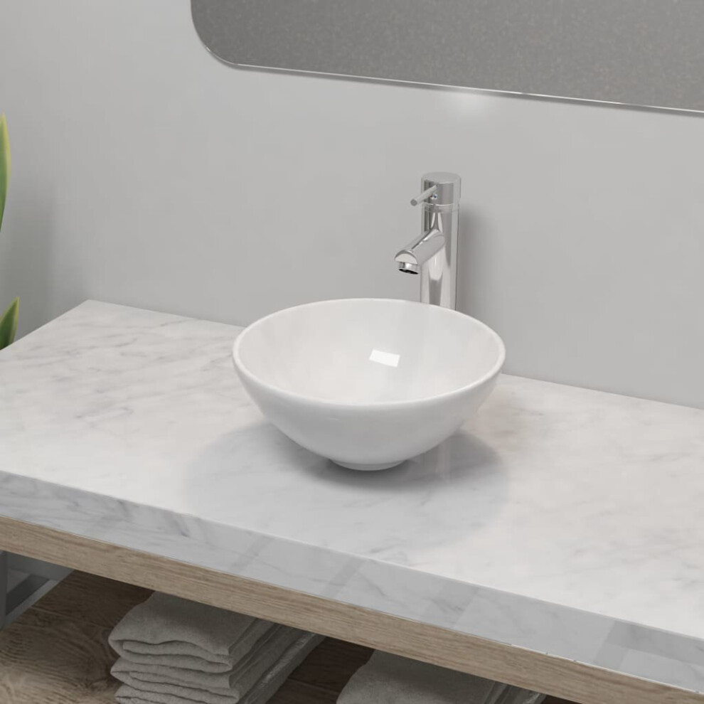 Vidaxl Bathroom Basin With Mixer Tap Ceramic Round Above Counter Sink White