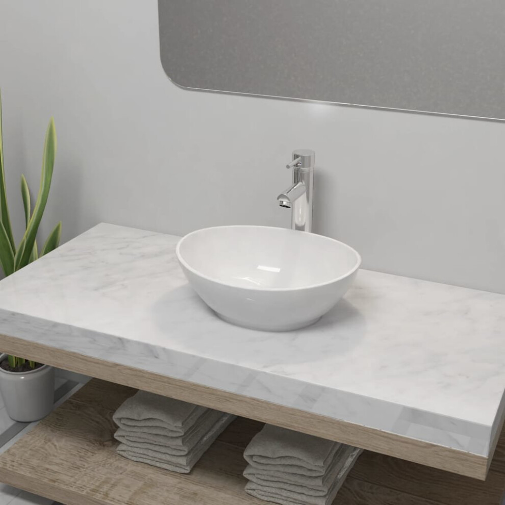 Vidaxl Bathroom Basin With Mixer Tap Ceramic Oval Above Counter Sink White