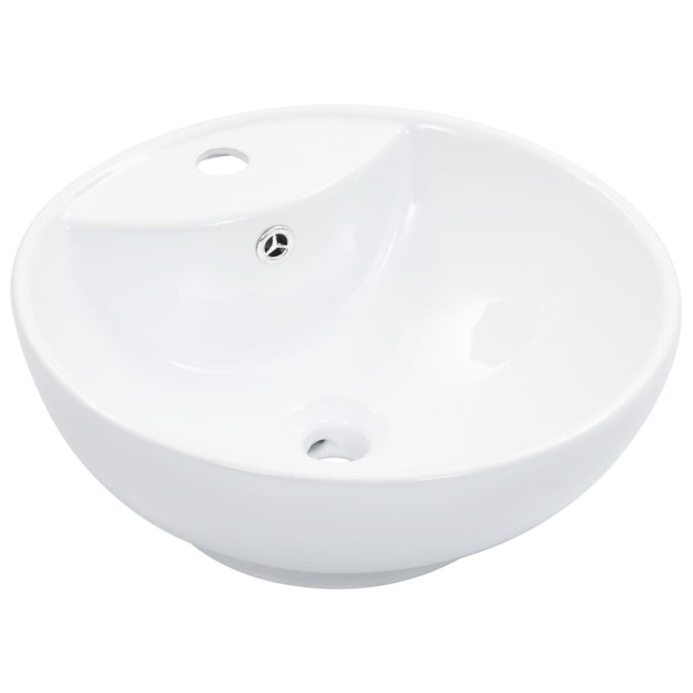 vidaXL Wash Basin with Overflow 46.5x18cm Ceramic White Wash Bowl Sink Unit