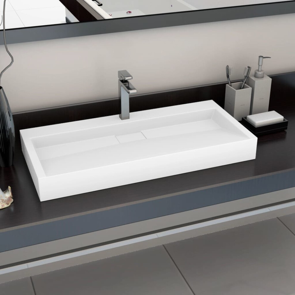 Vidaxl Wash Basin 100Cm Mineral Cast/Marble Cast White Bathroom Washroom Sink