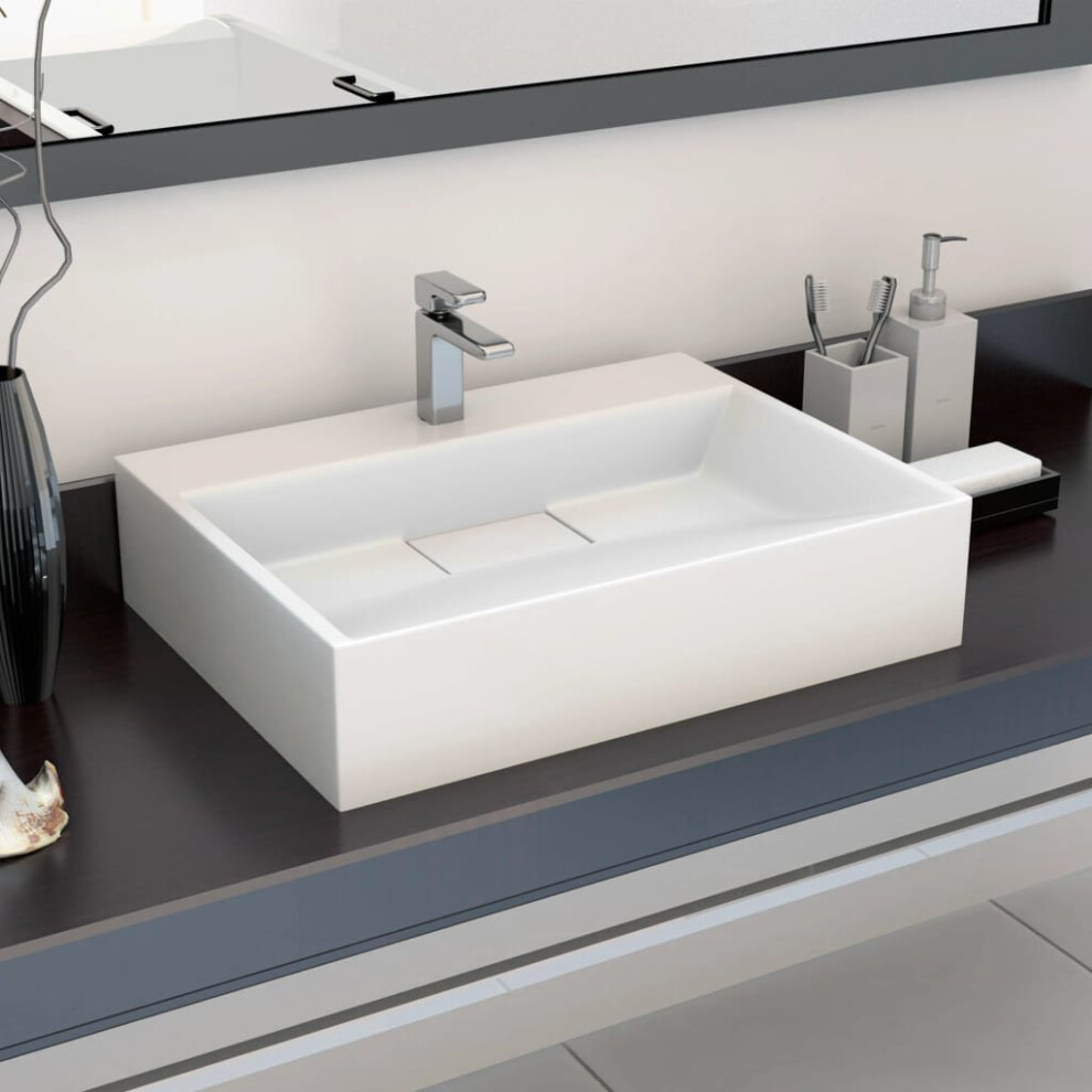 Vidaxl Wash Basin 50Cm Mineral Cast/Marble Cast White Countertop Bathroom Sink