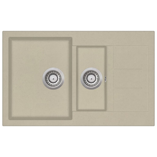 VidaXL vidaXL Granite Kitchen Sink Double Basins Beige Basket Strainer Basin Bowl