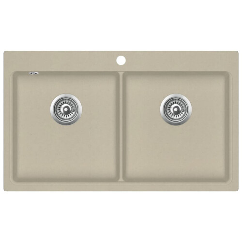 VidaXL vidaXL Granite Kitchen Sink Double Basins Beige Basket Strainer Basin Bowl