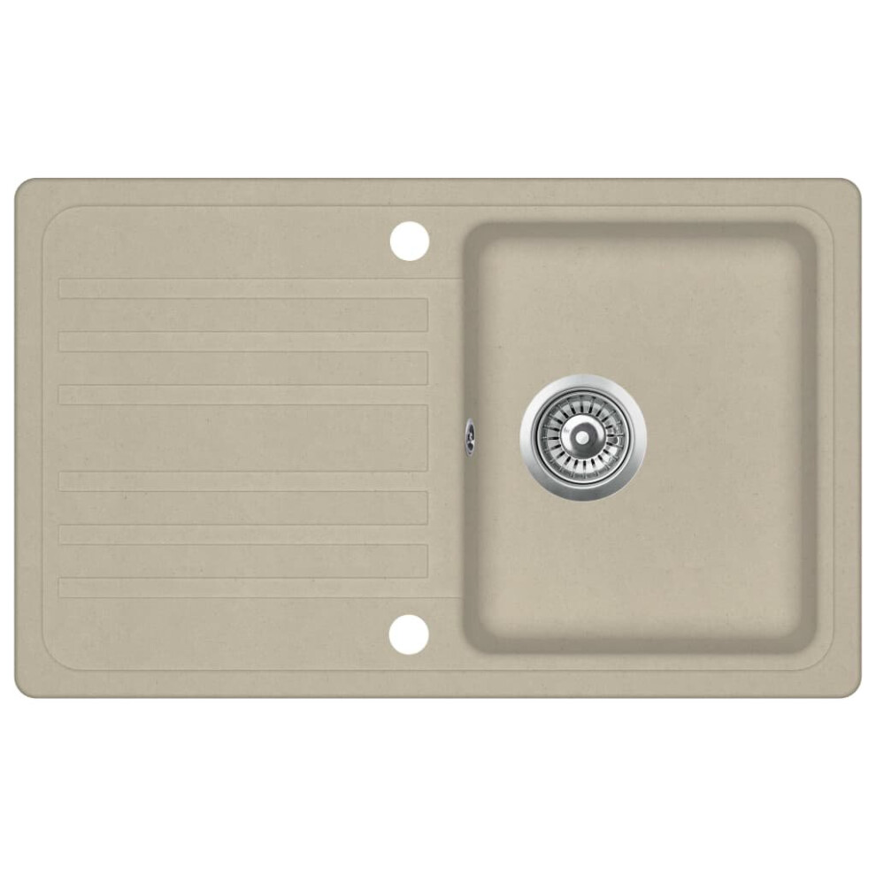 Vidaxl Granite Kitchen Sink Single Basin Beige Basket Strainer Wash Bowl Basin