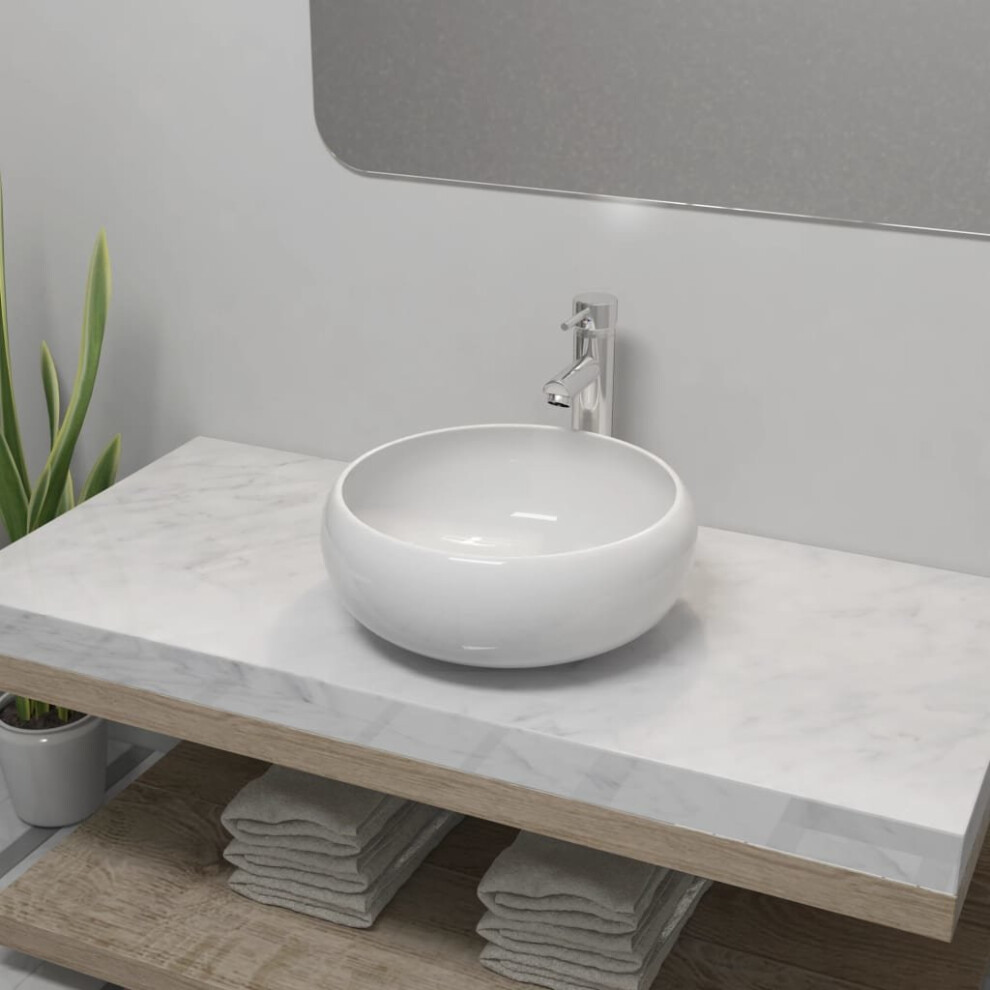 vidaXL Bathroom Basin with Mixer Tap Ceramic Round White Above Counter Sink