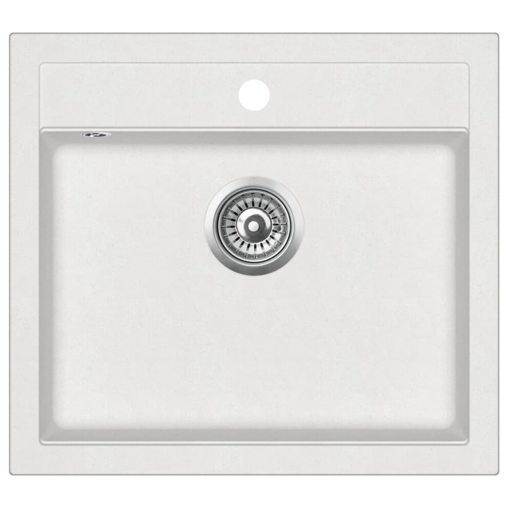 Vidaxl Granite Kitchen Sink Single Basin White Basket Strainer Wash Bowl Basin
