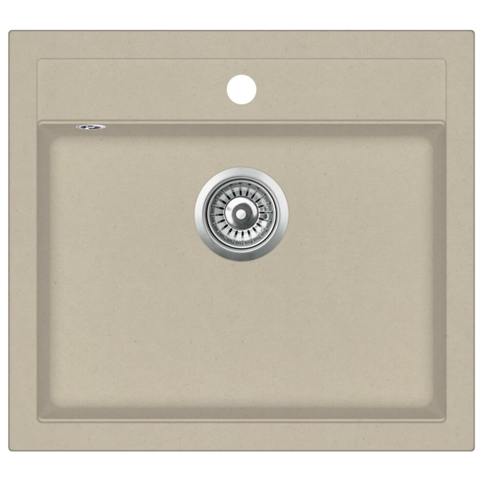 Vidaxl Granite Kitchen Sink Single Basin Beige Basket Strainer Wash Bowl Basin 8719883567730