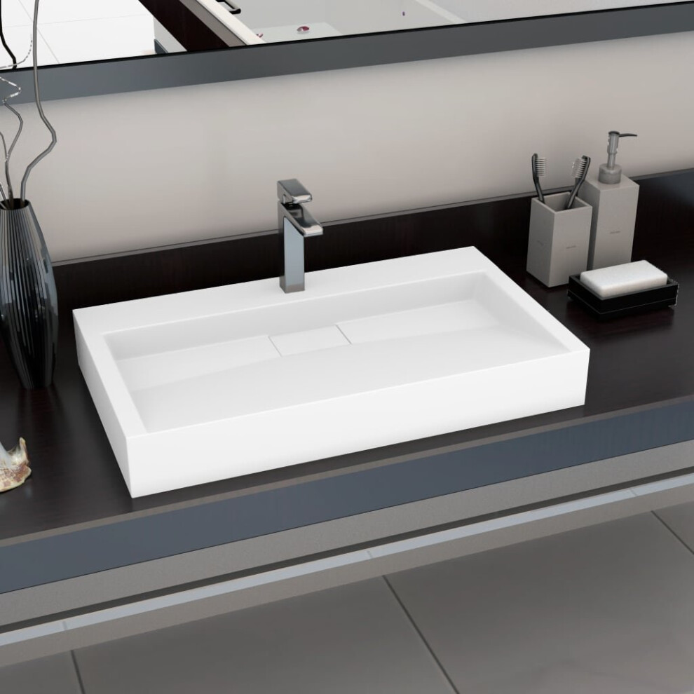 Vidaxl Wash Basin 80Cm Mineral Cast/Marble Cast White Countertop Bathroom Sink