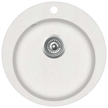 vidaXL Granite Kitchen Sink Single Basin Round White Basket Strainer Basin
