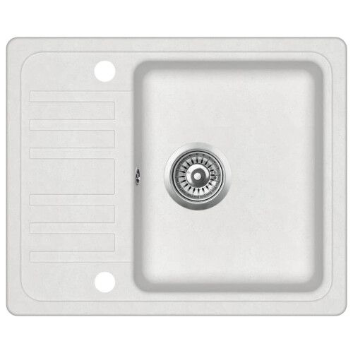 VidaXL vidaXL Granite Kitchen Sink Single Basin White Basket Strainer Wash Bowl Basin