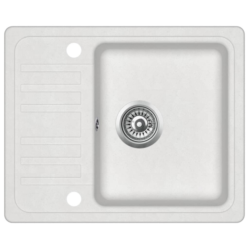 vidaXL Granite Kitchen Sink Single Basin White Basket Strainer Wash Bowl Basin